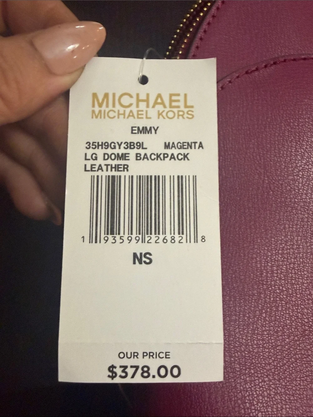 Michael Kors Magenta Leather Backpack with Gold Logo